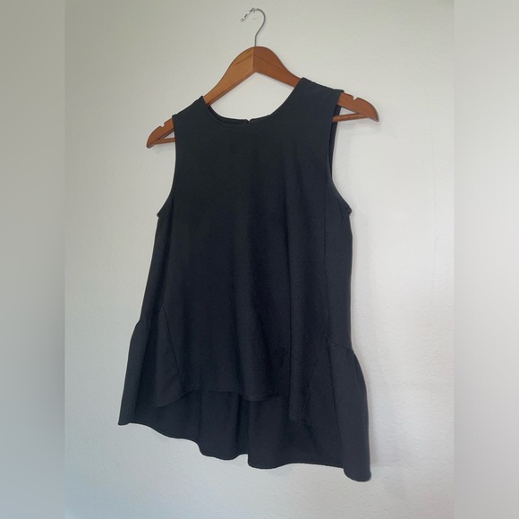 WHO WHAT WEAR Black Sleeveless Long Ruffled Tank Top Blouse keyhole back EUC - Picture 4 of 15